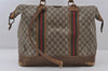 Authentic GUCCI Web Sherry Line Travel Bag GG PVC Leather Brown Junk 9068I