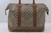 Authentic GUCCI Web Sherry Line Travel Bag GG PVC Leather Brown Junk 9068I