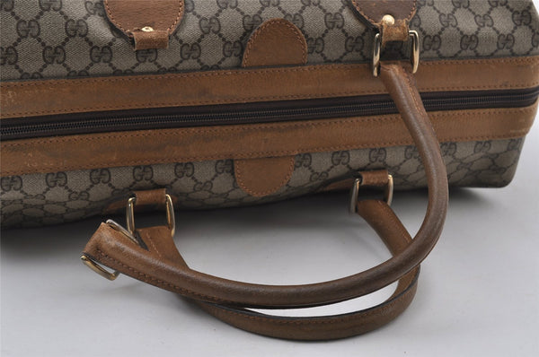 Authentic GUCCI Web Sherry Line Travel Bag GG PVC Leather Brown Junk 9068I