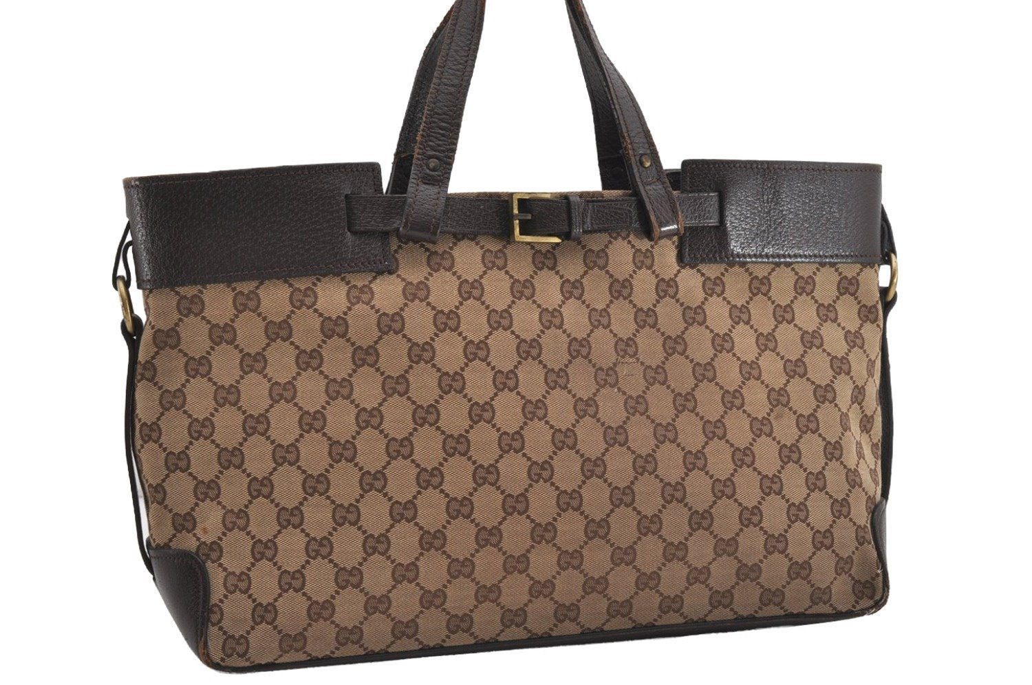 Authentic GUCCI Vintage Tote Hand Bag GG Canvas Leather 106251 Brown 9069I