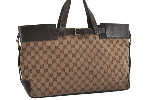 Authentic GUCCI Vintage Tote Hand Bag GG Canvas Leather 106251 Brown 9069I