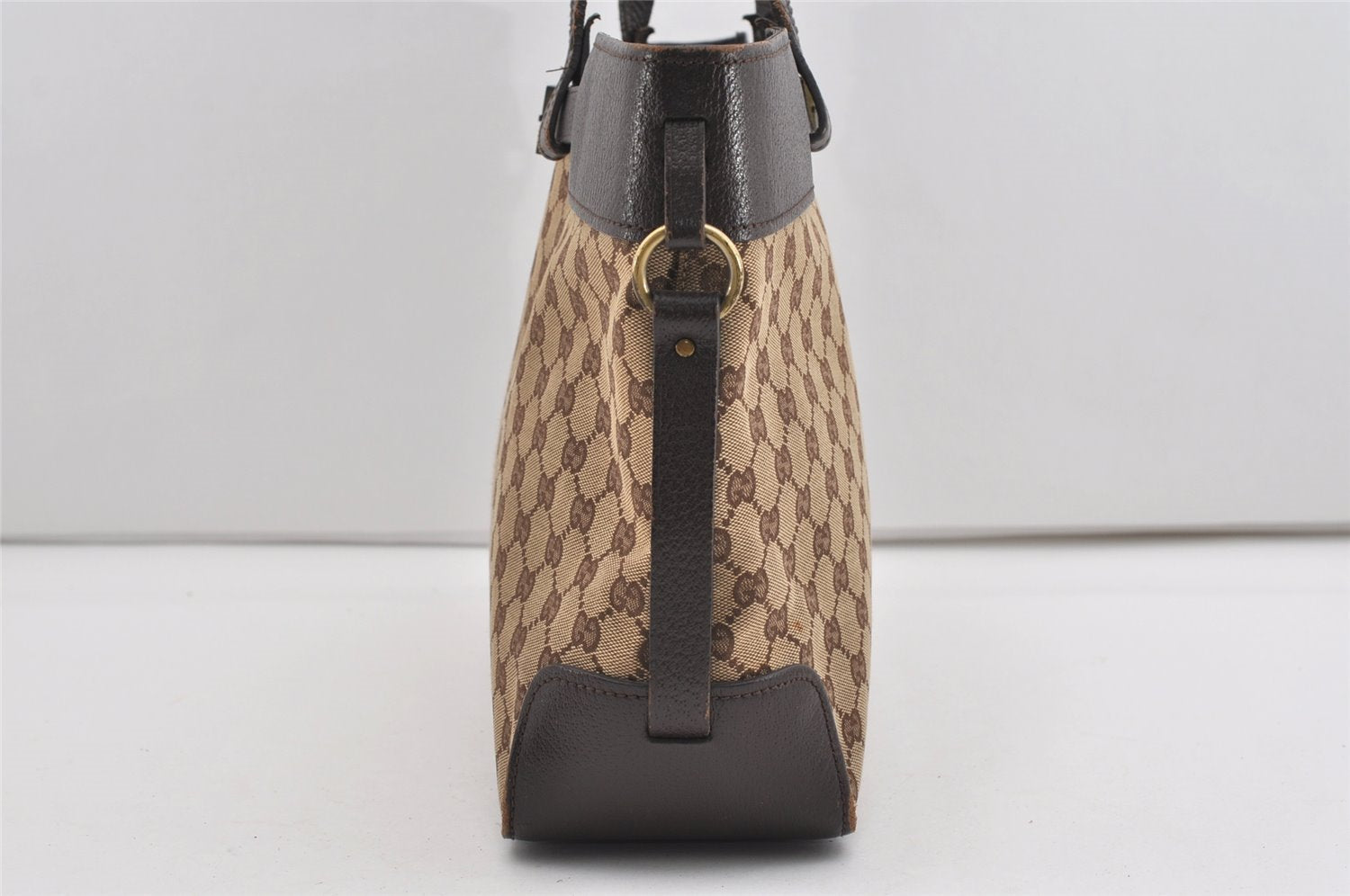 Authentic GUCCI Vintage Tote Hand Bag GG Canvas Leather 106251 Brown 9069I