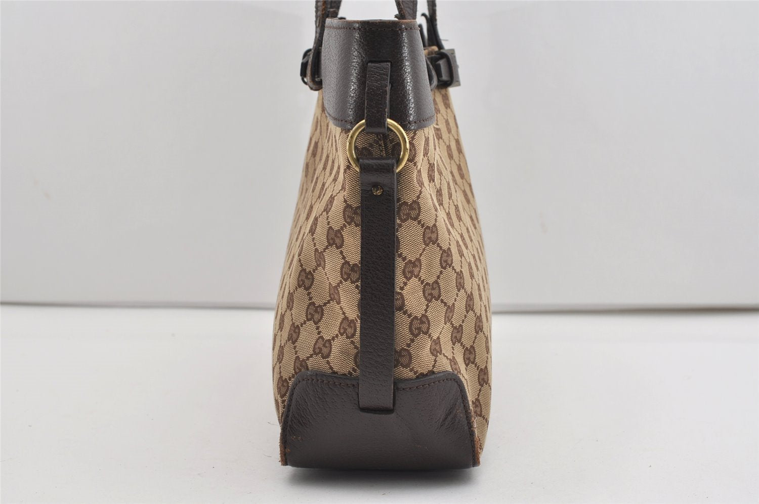 Authentic GUCCI Vintage Tote Hand Bag GG Canvas Leather 106251 Brown 9069I
