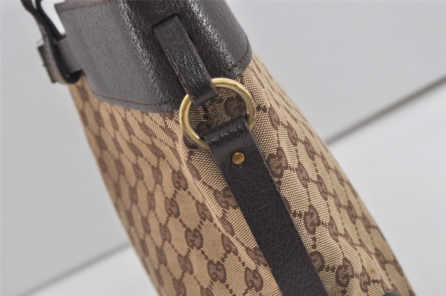 Authentic GUCCI Vintage Tote Hand Bag GG Canvas Leather 106251 Brown 9069I