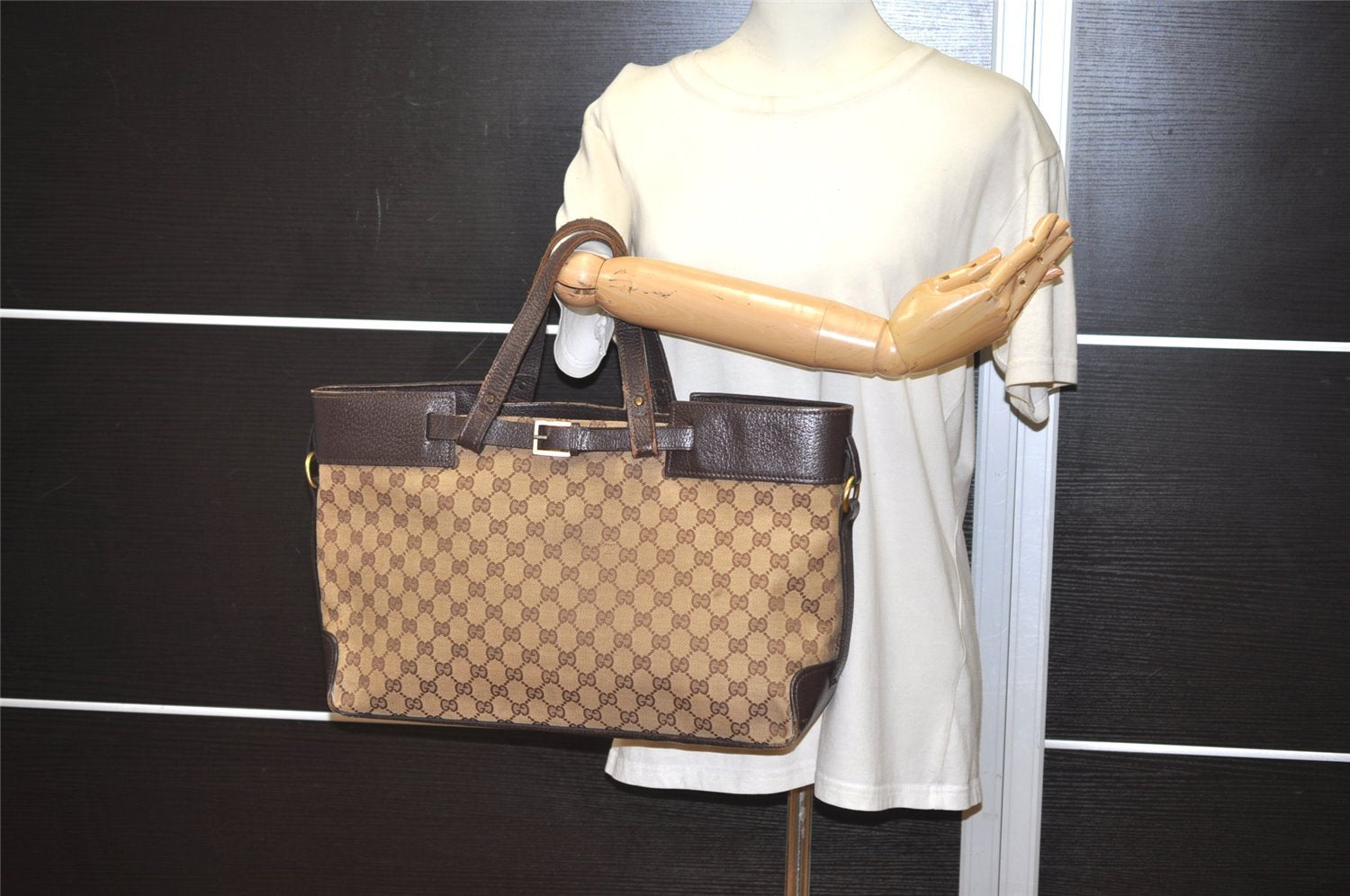 Authentic GUCCI Vintage Tote Hand Bag GG Canvas Leather 106251 Brown 9069I