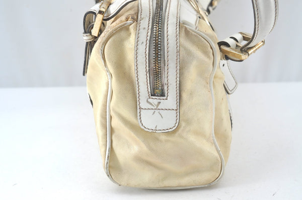 Authentic GUCCI Web Sherry Line Britt Boston Hand Bag PVC 170009 White 9073I