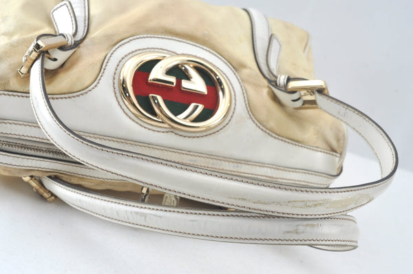 Authentic GUCCI Web Sherry Line Britt Boston Hand Bag PVC 170009 White 9073I