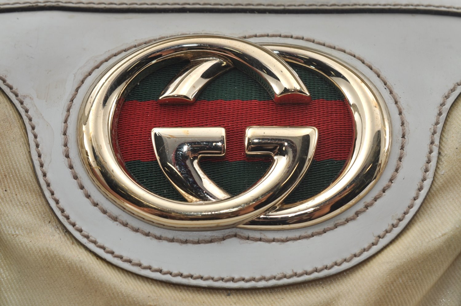 Authentic GUCCI Web Sherry Line Britt Boston Hand Bag PVC 170009 White 9073I