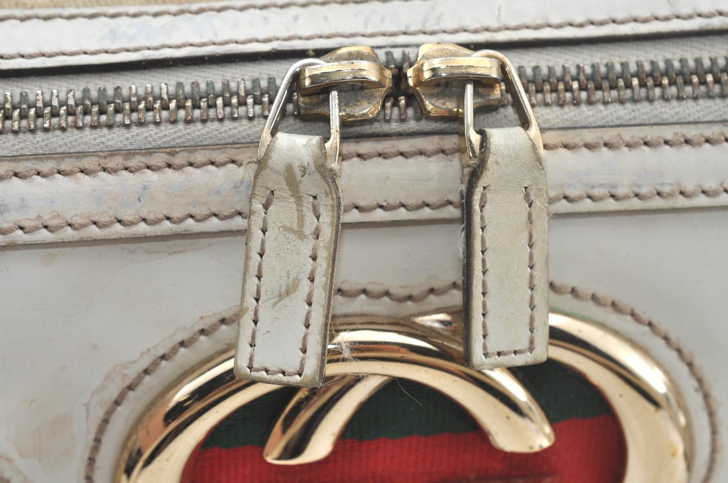 Authentic GUCCI Web Sherry Line Britt Boston Hand Bag PVC 170009 White 9073I