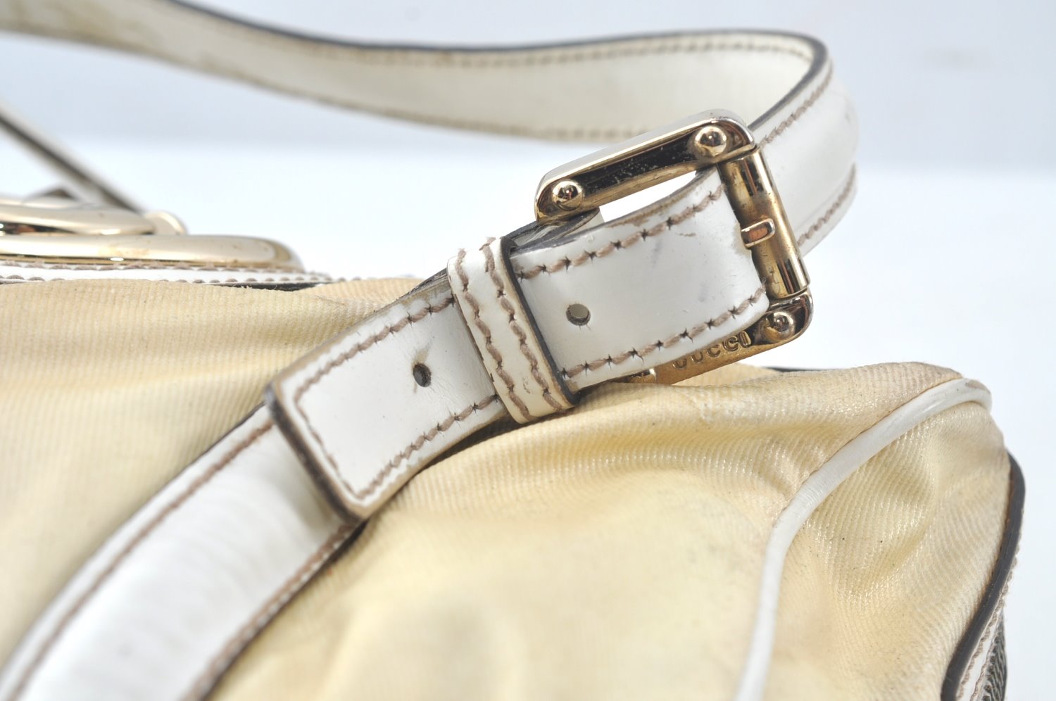 Authentic GUCCI Web Sherry Line Britt Boston Hand Bag PVC 170009 White 9073I