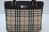 Authentic BURBERRY Vintage Nova Check Nylon Leather Hand Bag Purse Beige 9074I