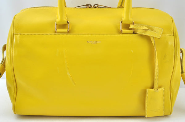 Authentic SAINT LAURENT Baby Duffle 2Way Hand Bag Leather 314704 Yellow 9075J