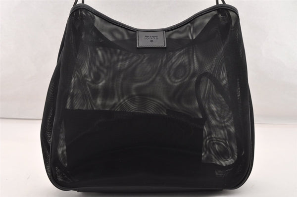 Authentic GUCCI Bamboo Shoulder Bag Purse Mesh Leather 0015638 Black 9079I