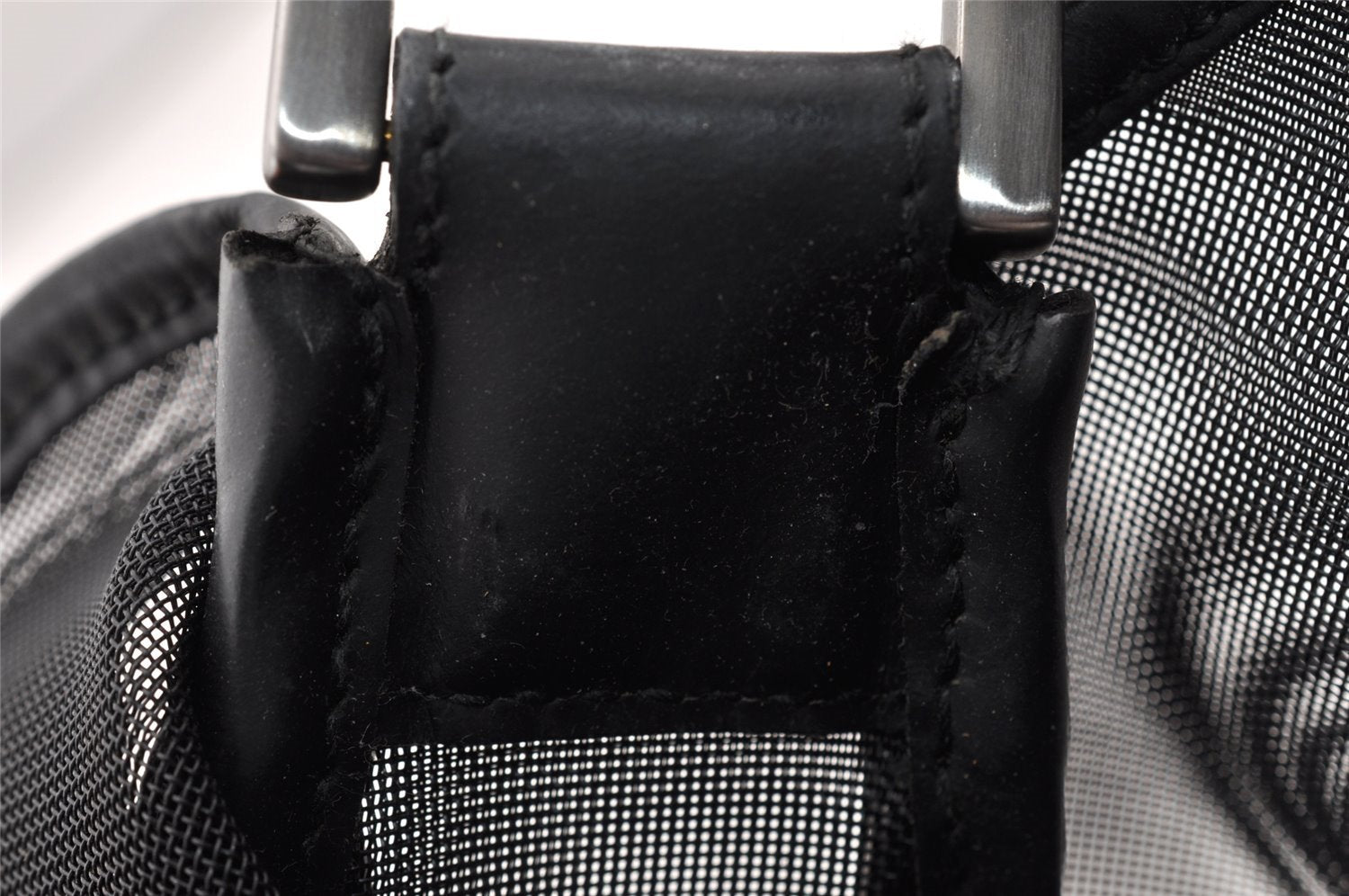 Authentic GUCCI Bamboo Shoulder Bag Purse Mesh Leather 0015638 Black 9079I