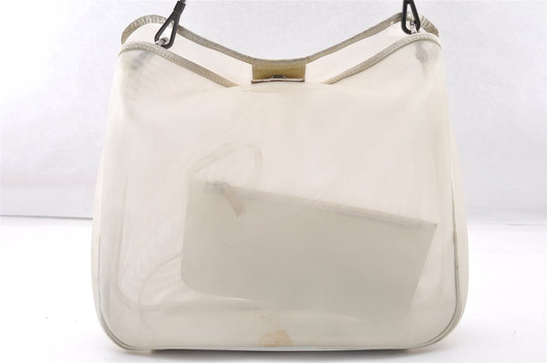 Authentic GUCCI Bamboo Shoulder Bag Purse Mesh Leather 0015638 White 9080I