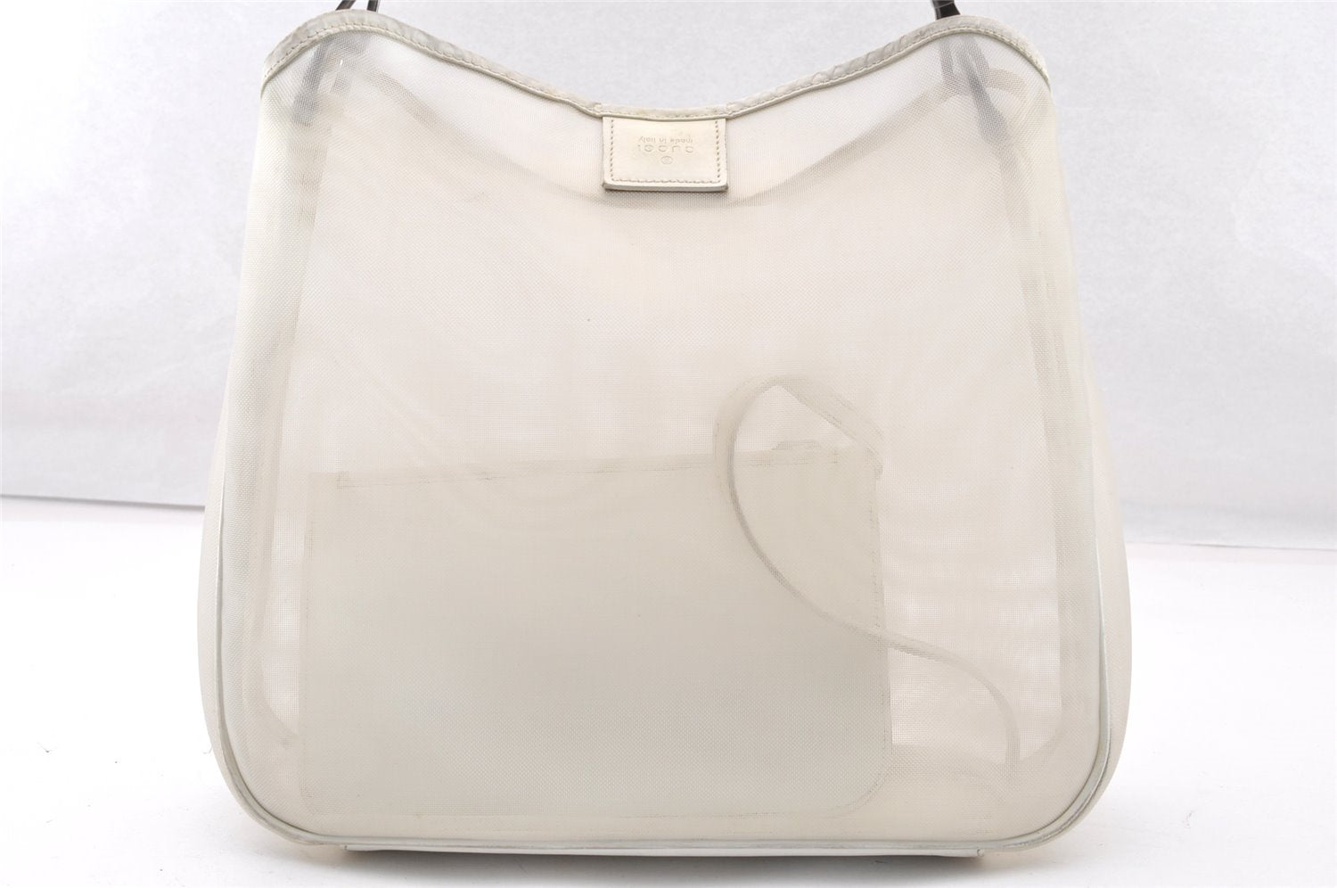 Authentic GUCCI Bamboo Shoulder Bag Purse Mesh Leather 0015638 White 9080I