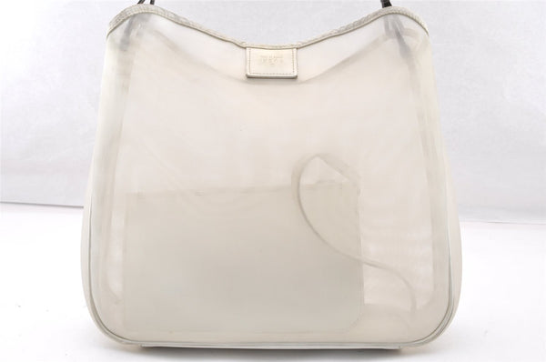 Authentic GUCCI Bamboo Shoulder Bag Purse Mesh Leather 0015638 White 9080I