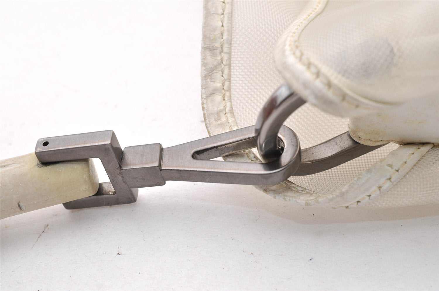 Authentic GUCCI Bamboo Shoulder Bag Purse Mesh Leather 0015638 White 9080I