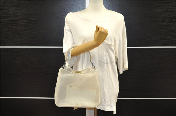 Authentic GUCCI Bamboo Shoulder Bag Purse Mesh Leather 0015638 White 9080I