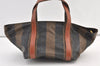 Authentic FENDI Vintage Pequin Tote Hand Bag Purse PVC Leather Brown Black 9080J