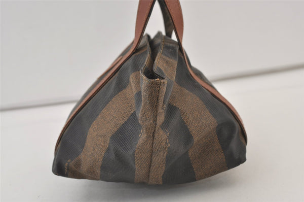 Authentic FENDI Vintage Pequin Tote Hand Bag Purse PVC Leather Brown Black 9080J