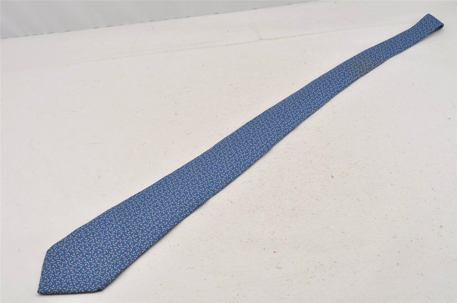 Authentic HERMES Tie Necktie Anchor Pattern Silk 5165IA Blue 9081I