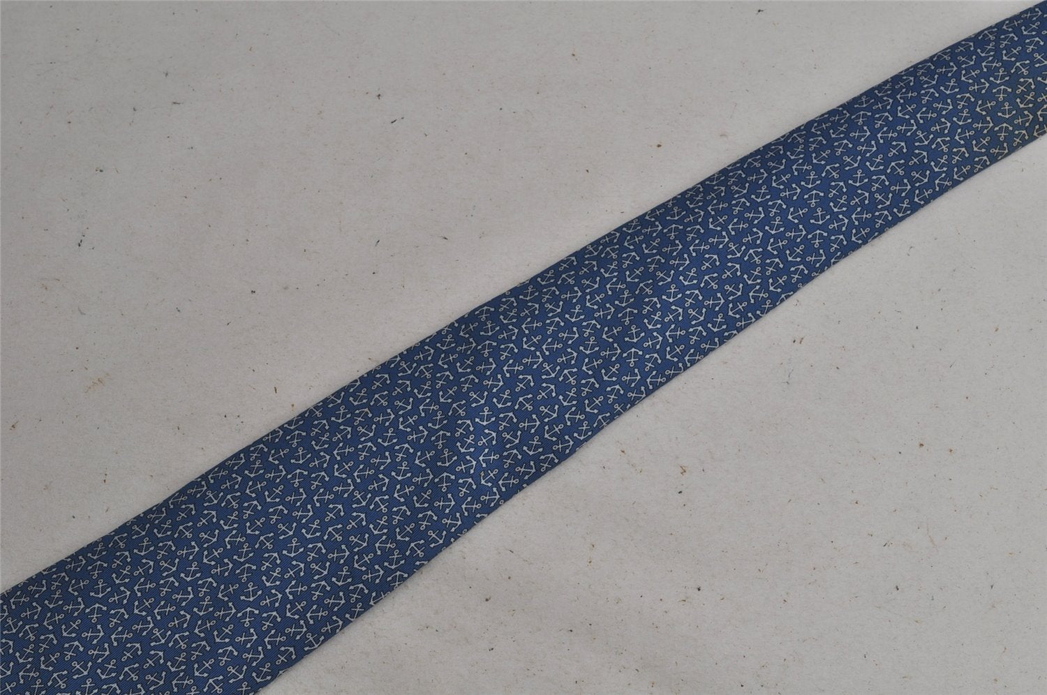 Authentic HERMES Tie Necktie Anchor Pattern Silk 5165IA Blue 9081I