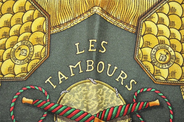 Authentic HERMES Carre 90 Scarf "LES TAMBOURS" Silk Navy 9082I