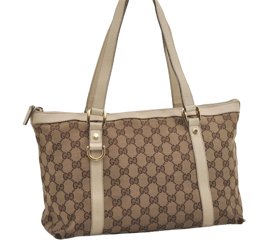 Authentic GUCCI Abbey Shoulder Tote Bag GG Canvas Leather 141470 Brown 9083I