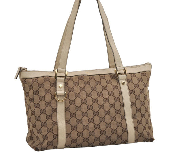 Authentic GUCCI Abbey Shoulder Tote Bag GG Canvas Leather 141470 Brown 9083I