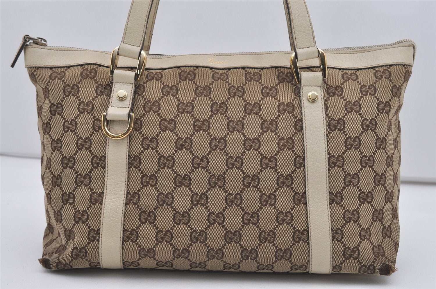 Authentic GUCCI Abbey Shoulder Tote Bag GG Canvas Leather 141470 Brown 9083I