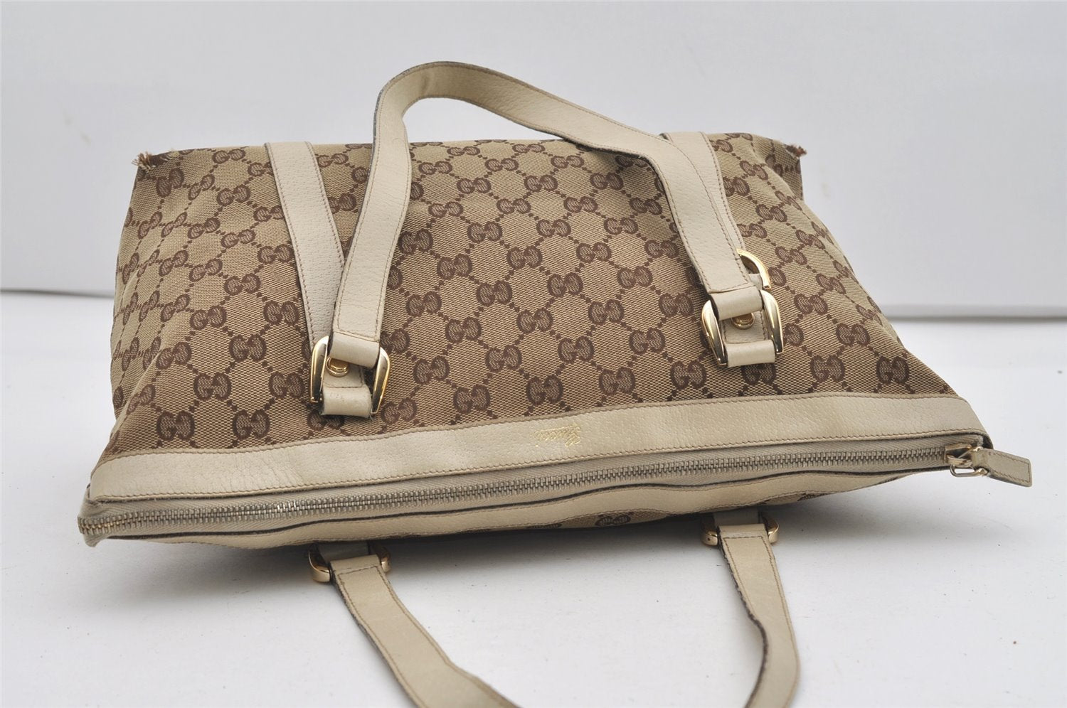 Authentic GUCCI Abbey Shoulder Tote Bag GG Canvas Leather 141470 Brown 9083I