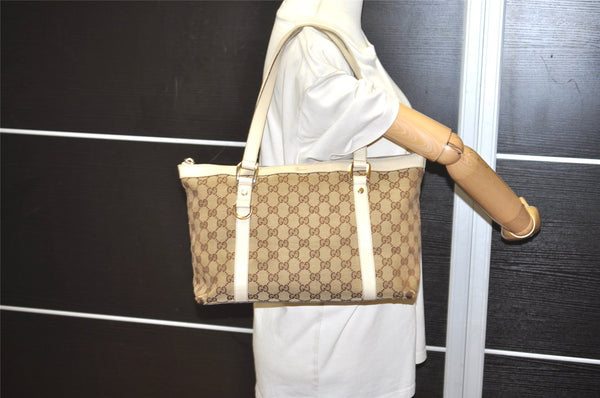 Authentic GUCCI Abbey Shoulder Tote Bag GG Canvas Leather 141470 Brown 9083I