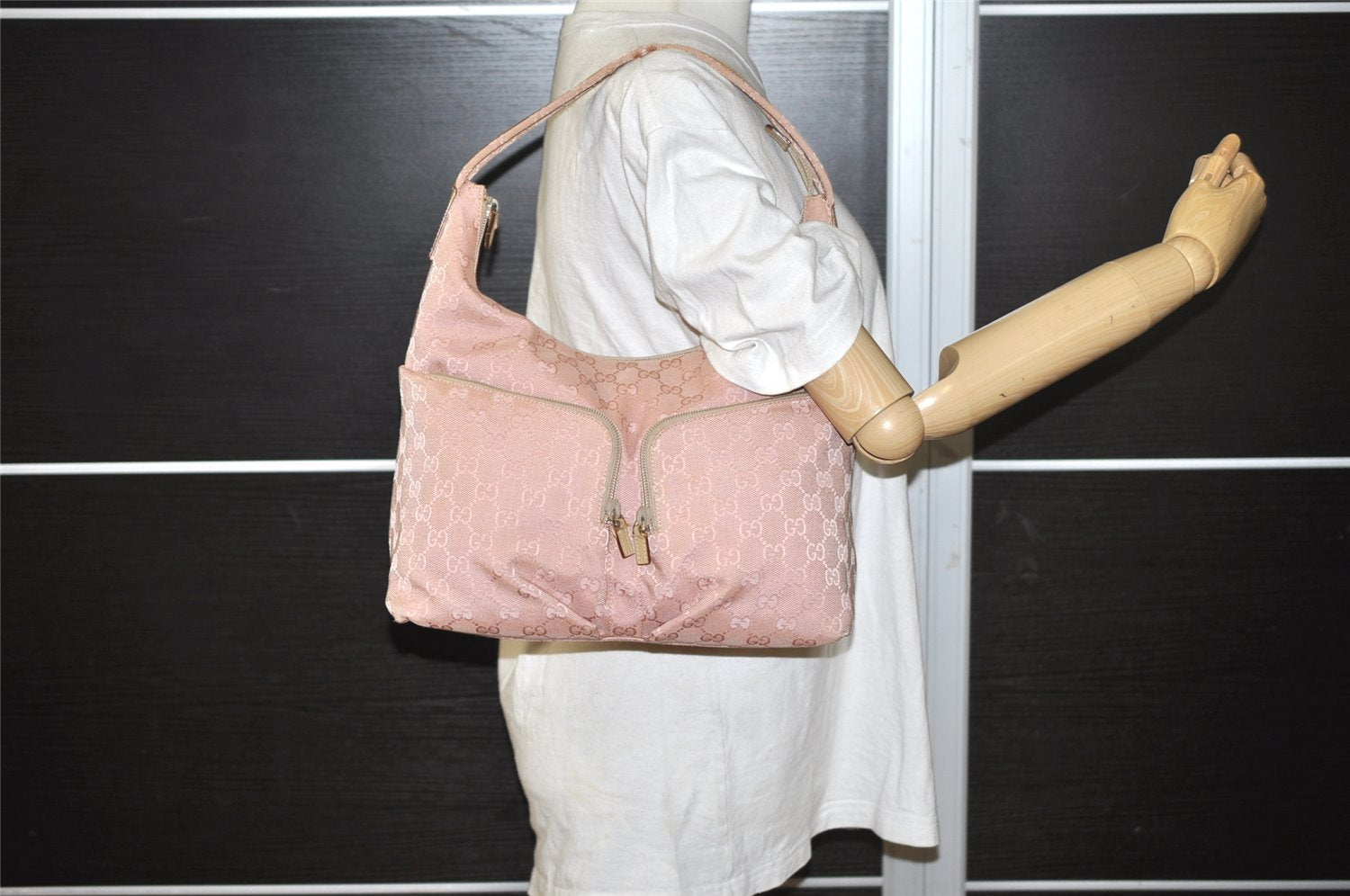 Authentic GUCCI Vintage Shoulder Hand Bag GG Canvas Leather 0013380 Pink 9085I
