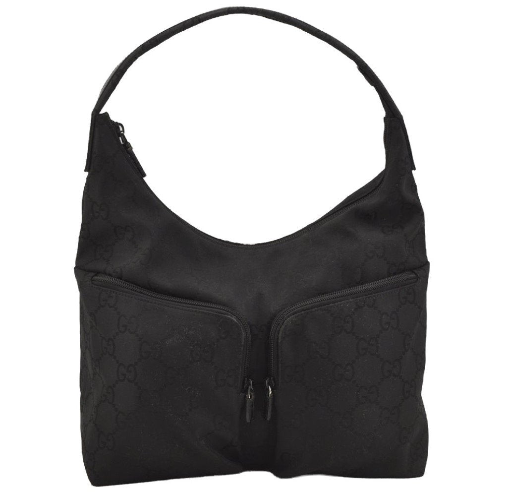 Authentic GUCCI Shoulder Hand Bag Purse GG Nylon Leather 0013380 Black 9087I