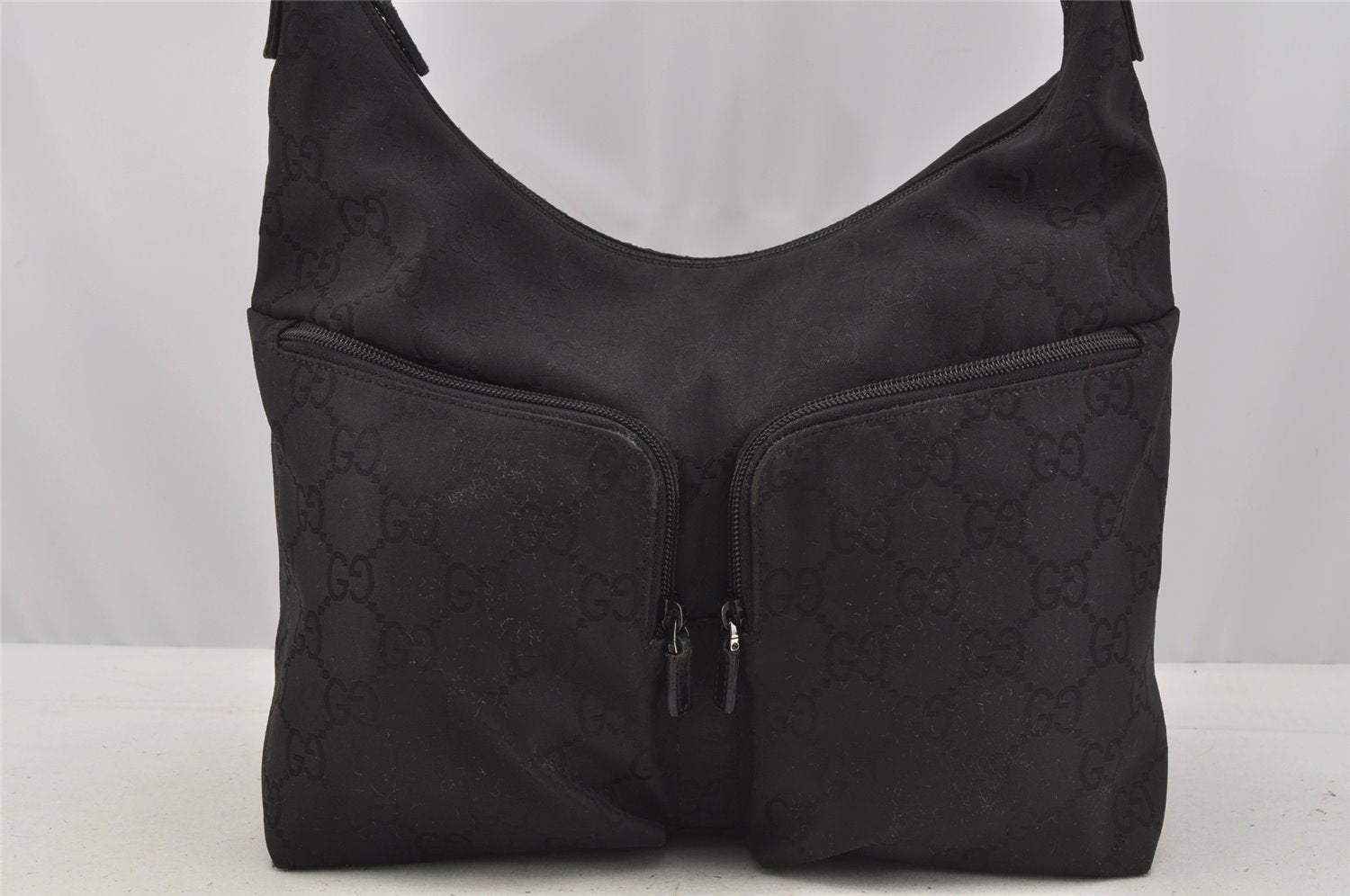 Authentic GUCCI Shoulder Hand Bag Purse GG Nylon Leather 0013380 Black 9087I