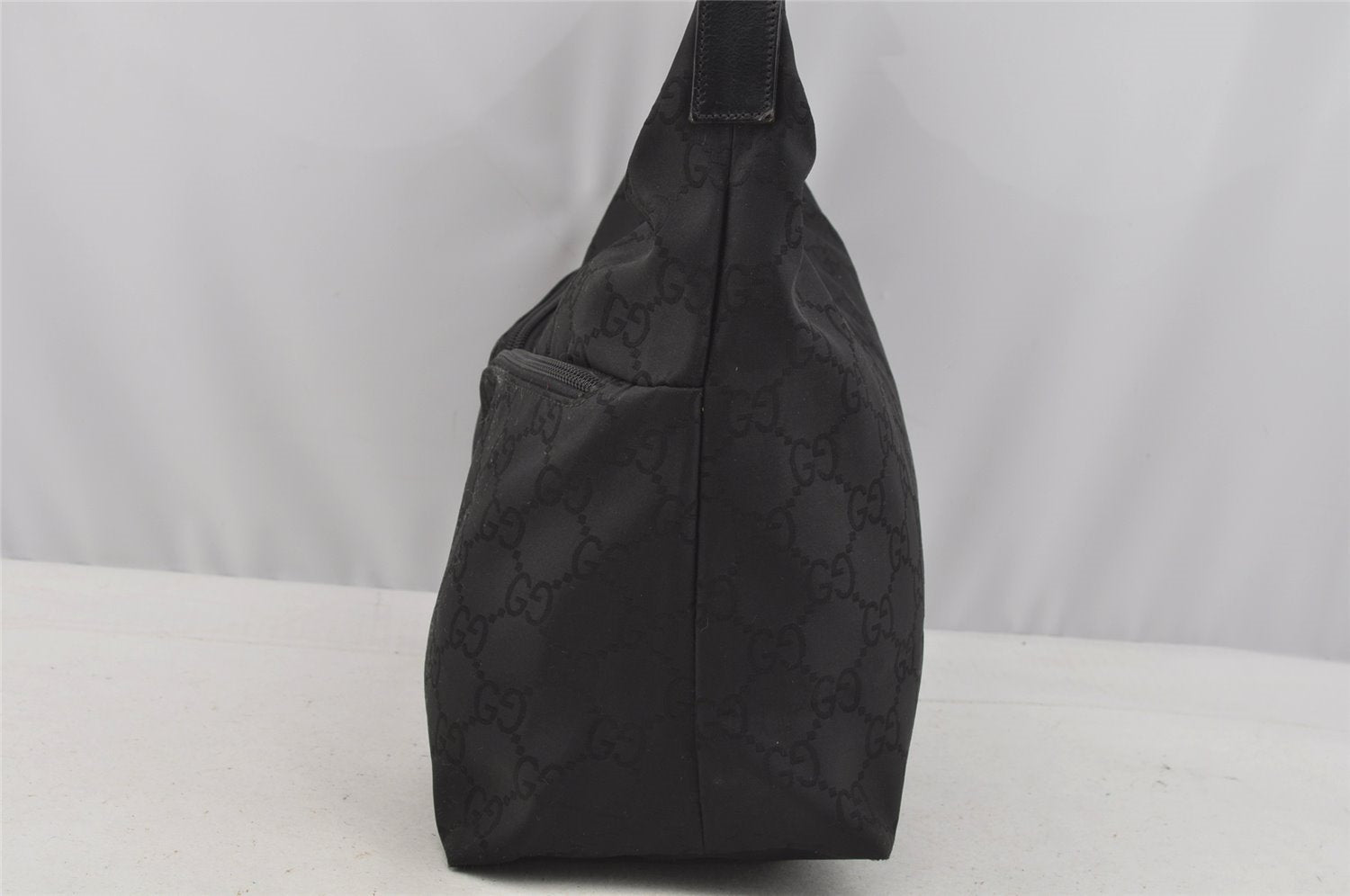 Authentic GUCCI Shoulder Hand Bag Purse GG Nylon Leather 0013380 Black 9087I