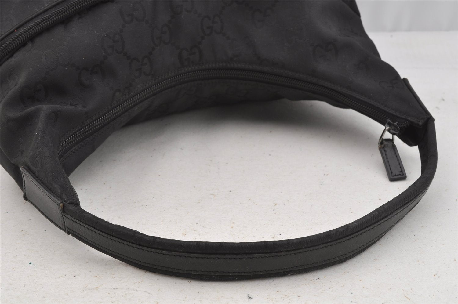 Authentic GUCCI Shoulder Hand Bag Purse GG Nylon Leather 0013380 Black 9087I