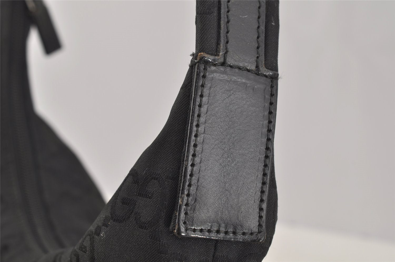 Authentic GUCCI Shoulder Hand Bag Purse GG Nylon Leather 0013380 Black 9087I