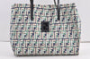 Authentic FENDI Zucca Shoulder Tote Bag Nylon Leather Green Navy 9087J