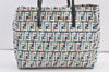 Authentic FENDI Zucca Shoulder Tote Bag Nylon Leather Green Navy 9087J