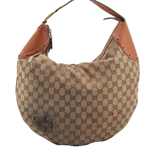 Authentic GUCCI Horsebit Shoulder Hand Bag GG Canvas Leather 145764 Brown 9088I