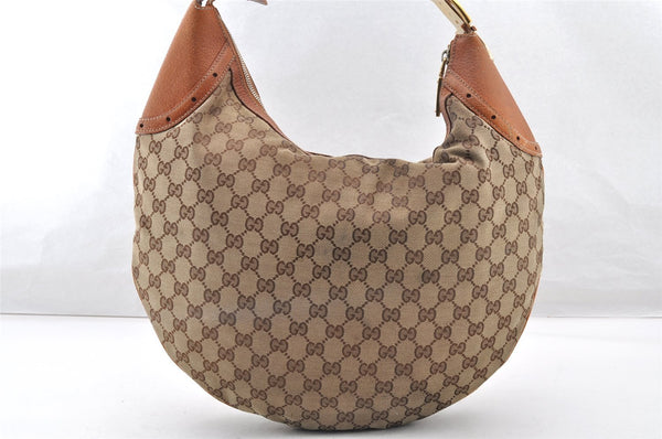 Authentic GUCCI Horsebit Shoulder Hand Bag GG Canvas Leather 145764 Brown 9088I