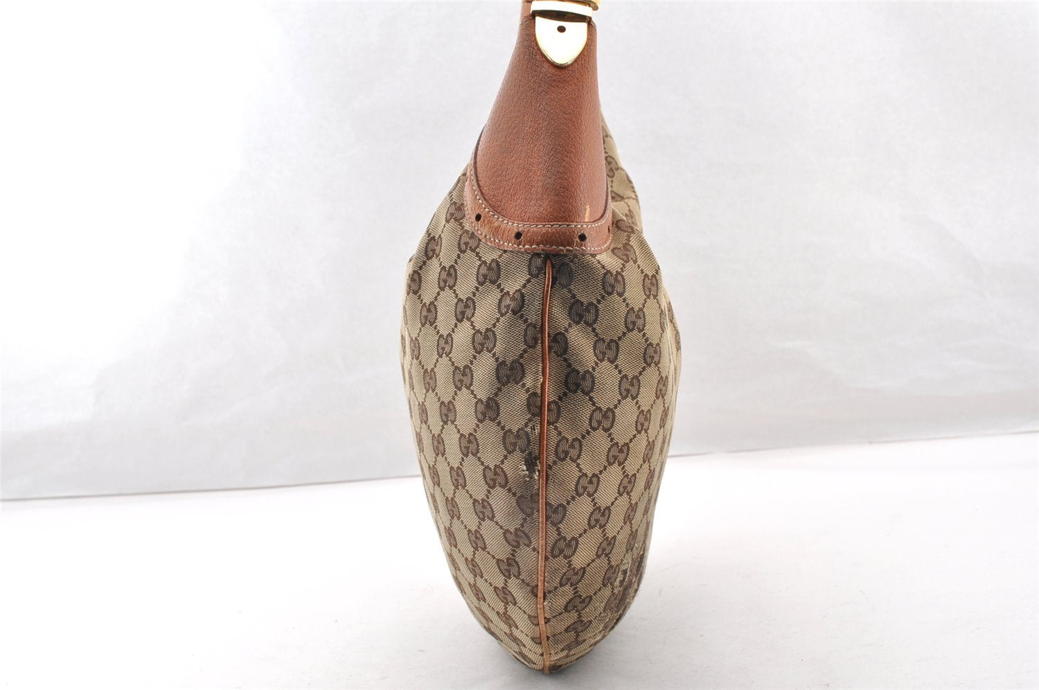 Authentic GUCCI Horsebit Shoulder Hand Bag GG Canvas Leather 145764 Brown 9088I