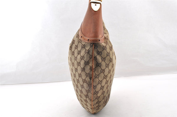 Authentic GUCCI Horsebit Shoulder Hand Bag GG Canvas Leather 145764 Brown 9088I