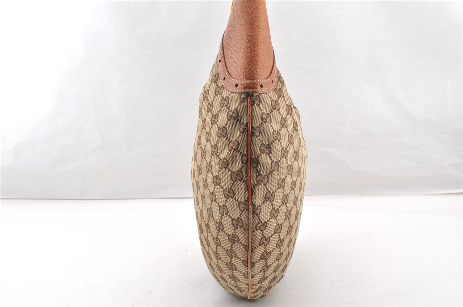 Authentic GUCCI Horsebit Shoulder Hand Bag GG Canvas Leather 145764 Brown 9088I