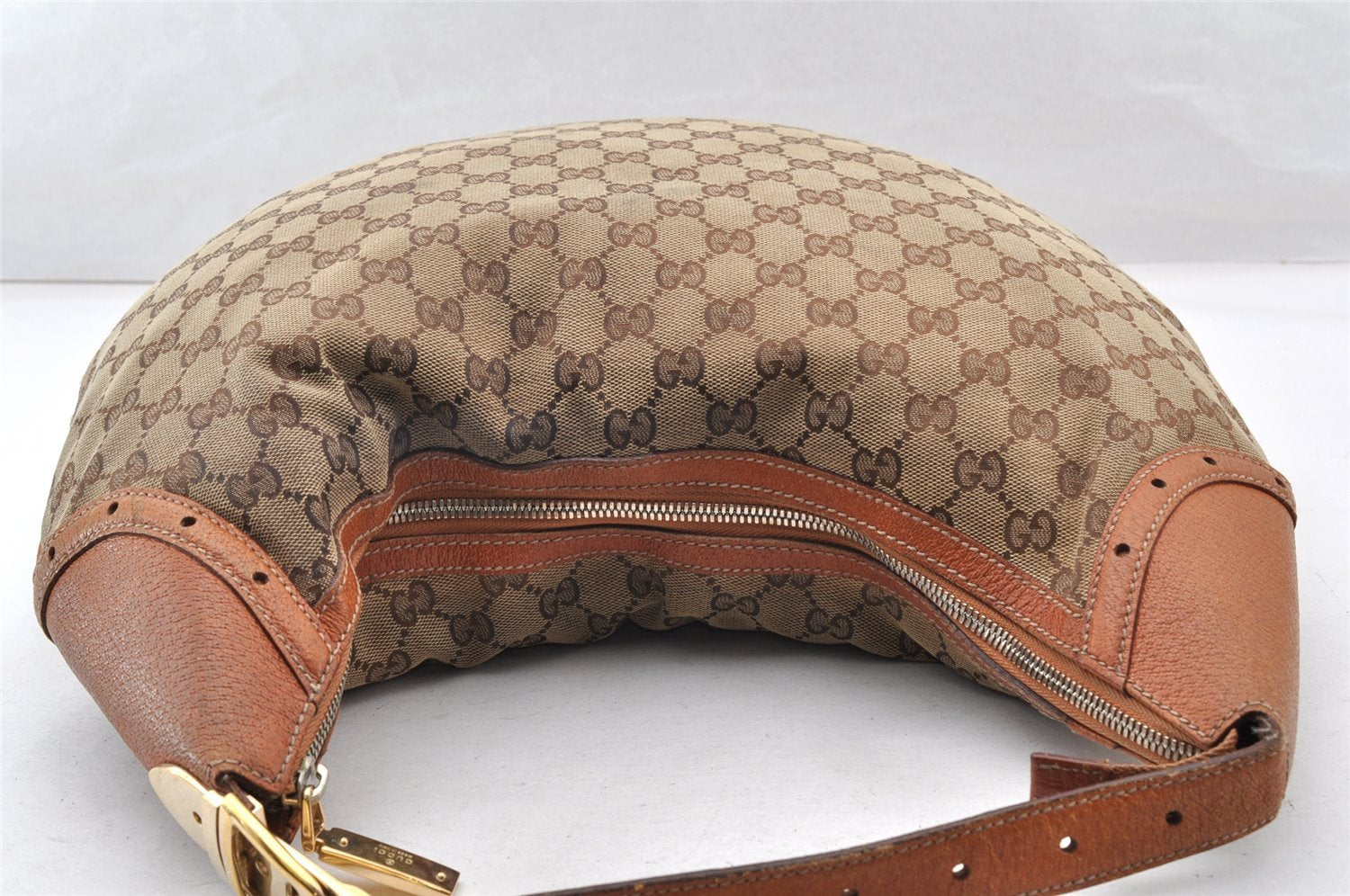 Authentic GUCCI Horsebit Shoulder Hand Bag GG Canvas Leather 145764 Brown 9088I