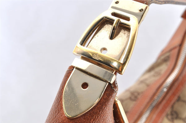 Authentic GUCCI Horsebit Shoulder Hand Bag GG Canvas Leather 145764 Brown 9088I