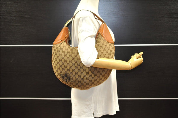 Authentic GUCCI Horsebit Shoulder Hand Bag GG Canvas Leather 145764 Brown 9088I