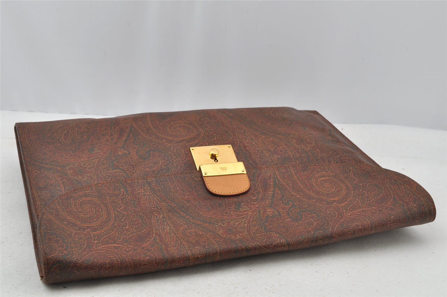 Authentic ETRO Business Clutch Documents Case PVC Leather Brown Junk 9089I